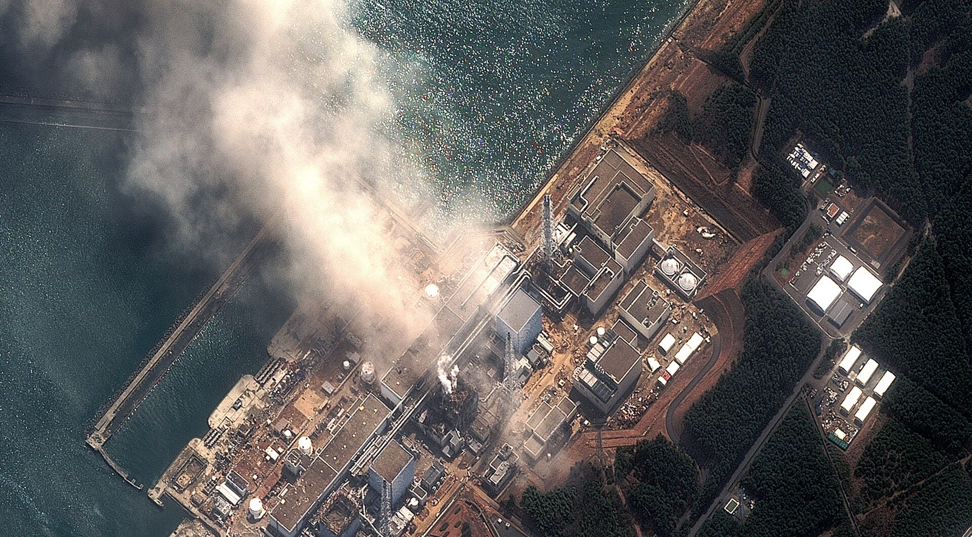 Satellite view of the Fukushima Dai-ichi Nuclear Power Plant damaged by an earthquake and tsunami.